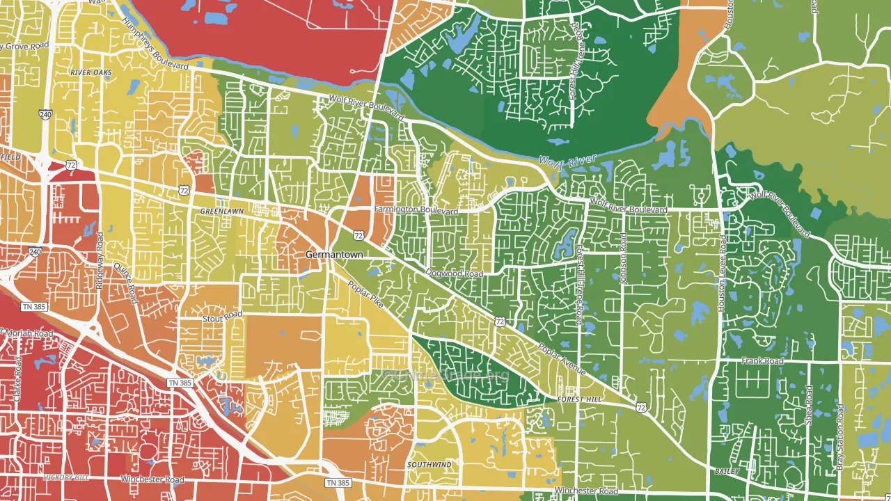 Germantown, TN Map of Robbery Rates