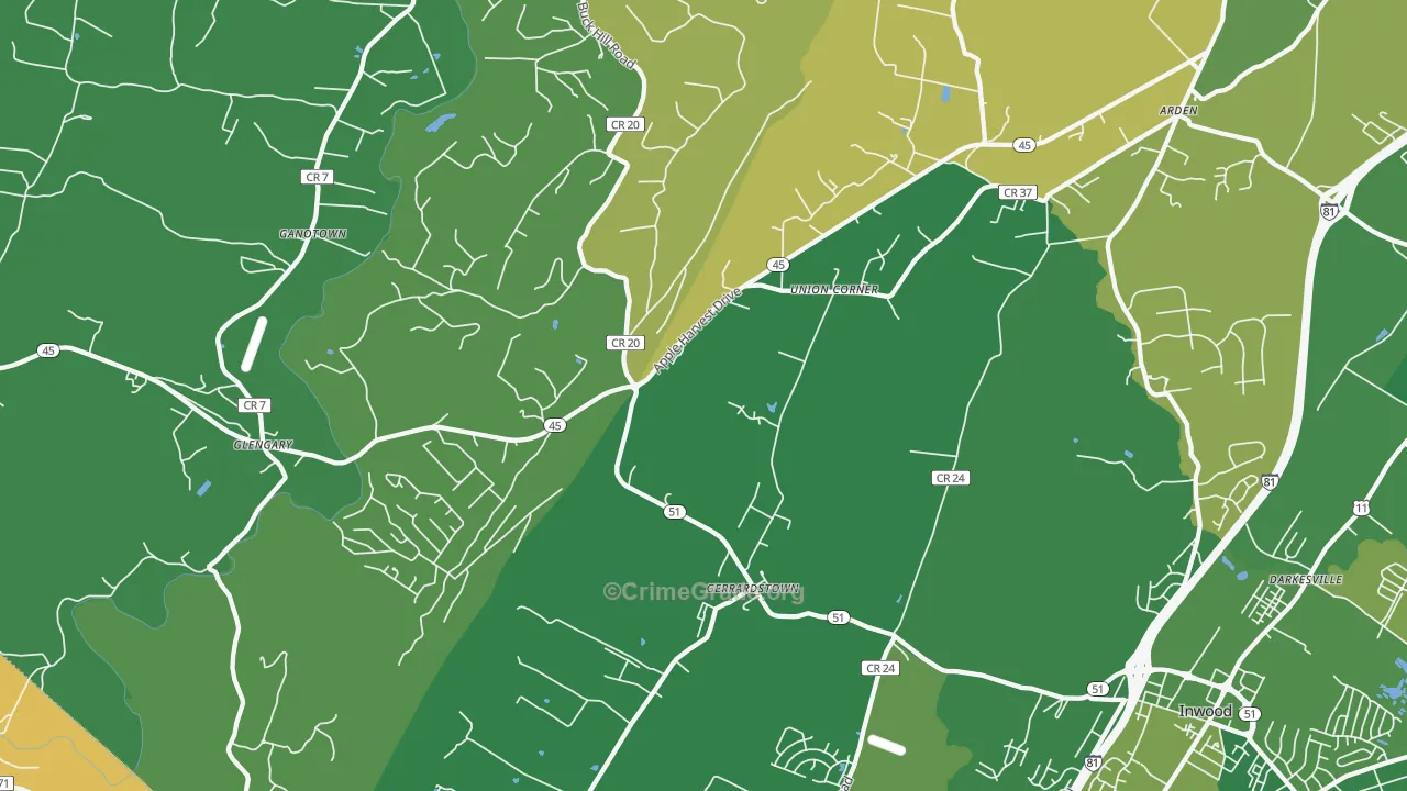 Gerrardstown, WV Map of Robbery Rates