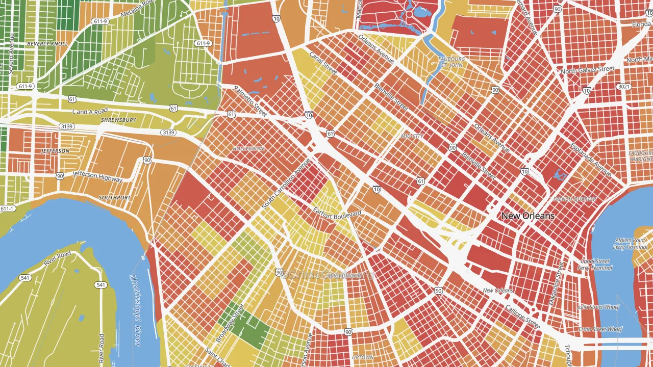 Gert Town, New Orleans, LA Map of Robbery Rates