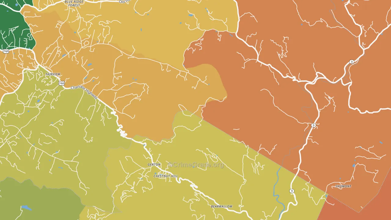 Gerton, NC Map of Robbery Rates