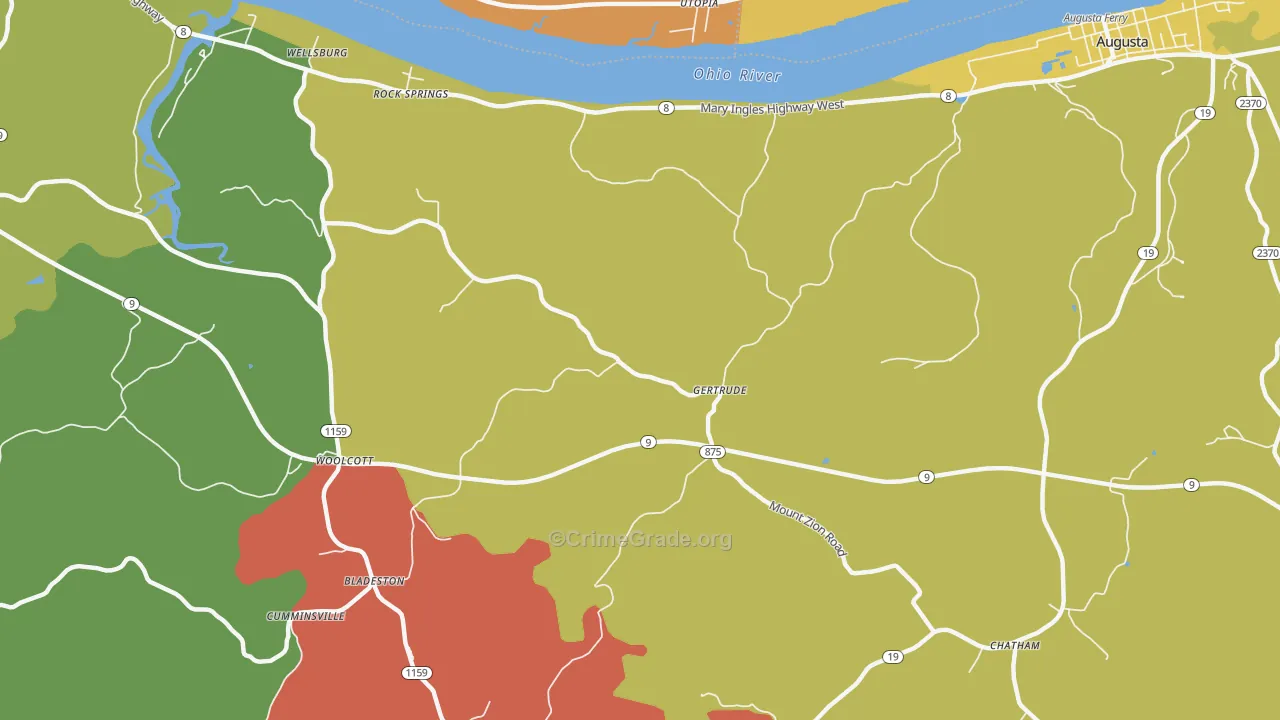 Gertrude, KY Map of Robbery Rates