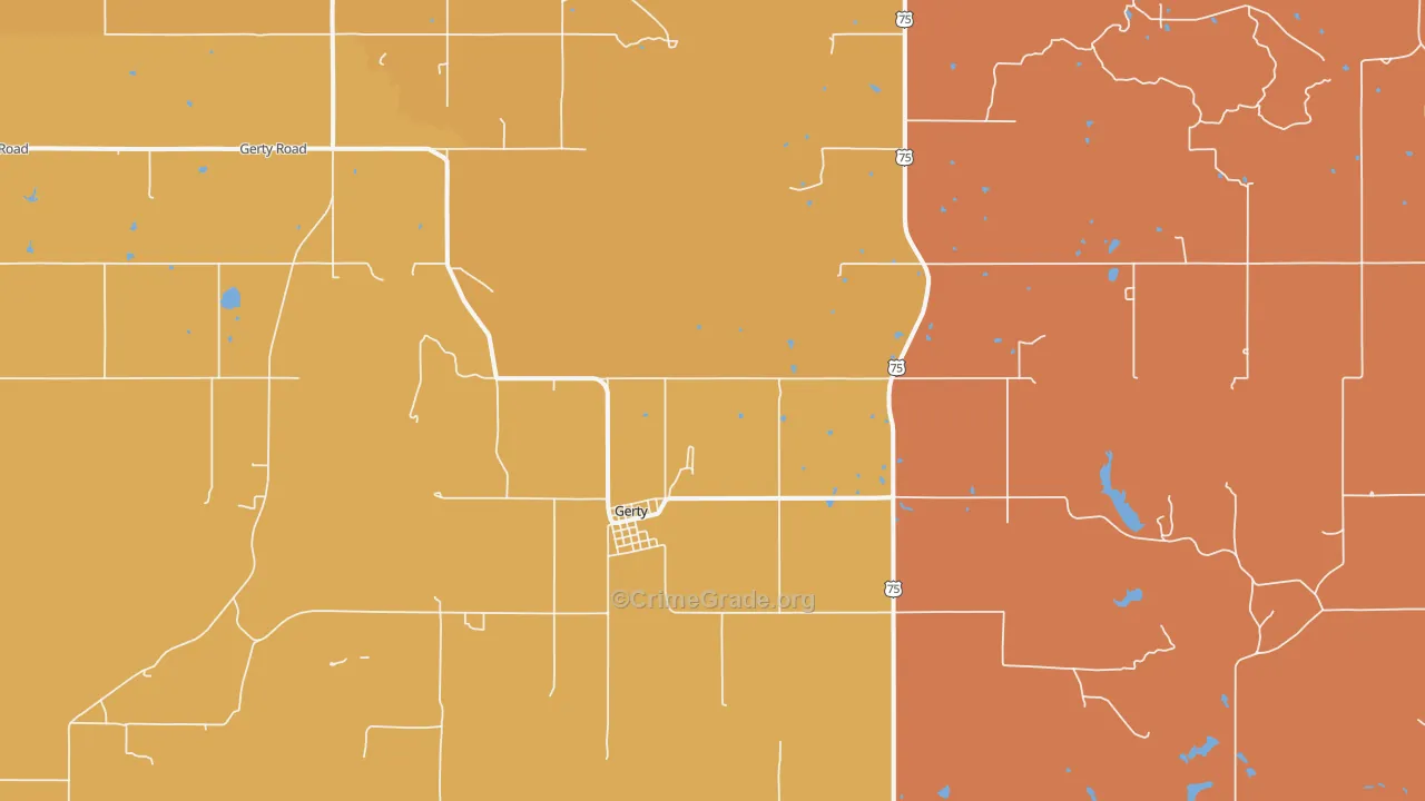 Gerty, OK Map of Robbery Rates