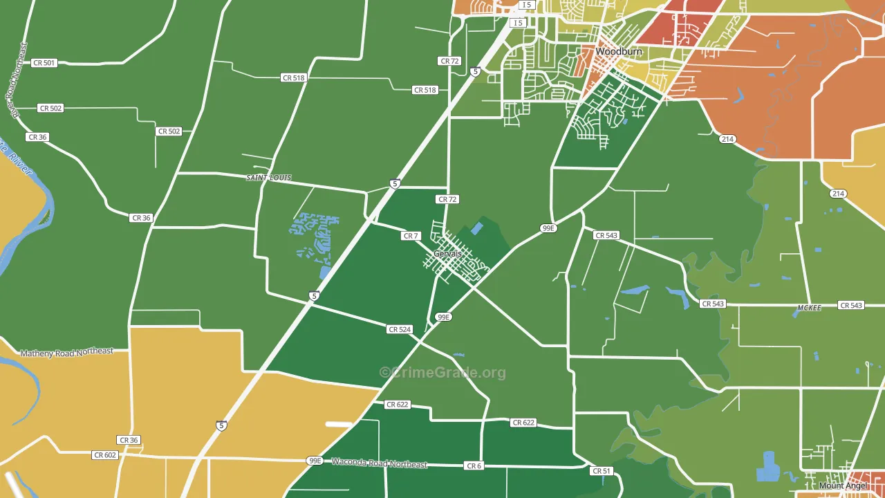 Gervais, OR Map of Robbery Rates