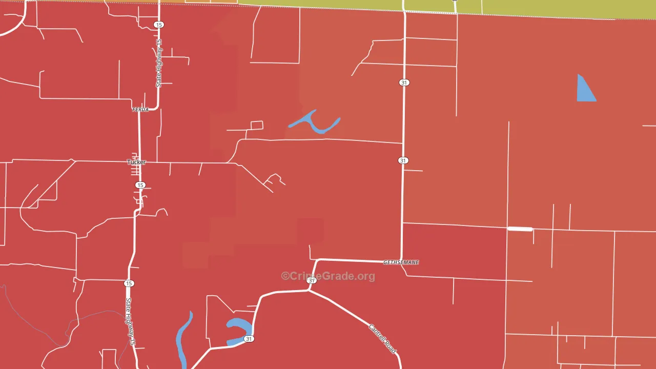 Gethsemane, AR Map of Robbery Rates