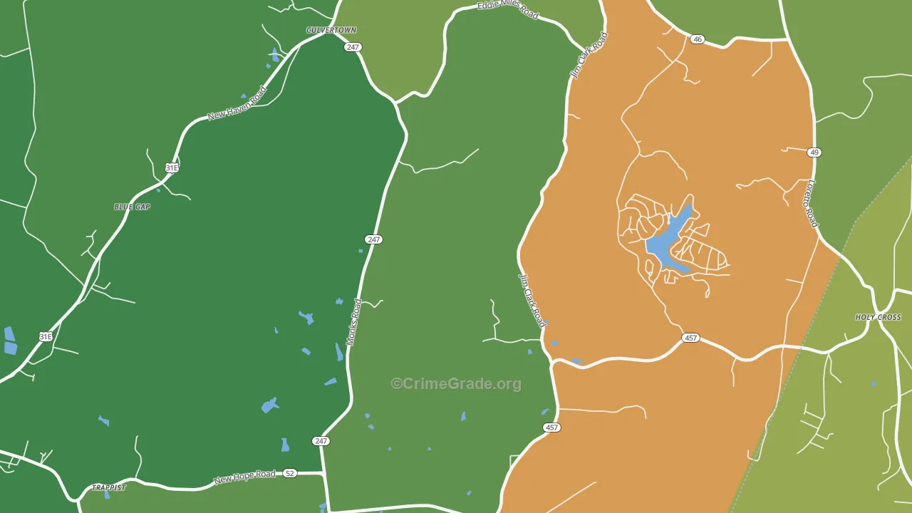 Gethsemane, KY Map of Robbery Rates
