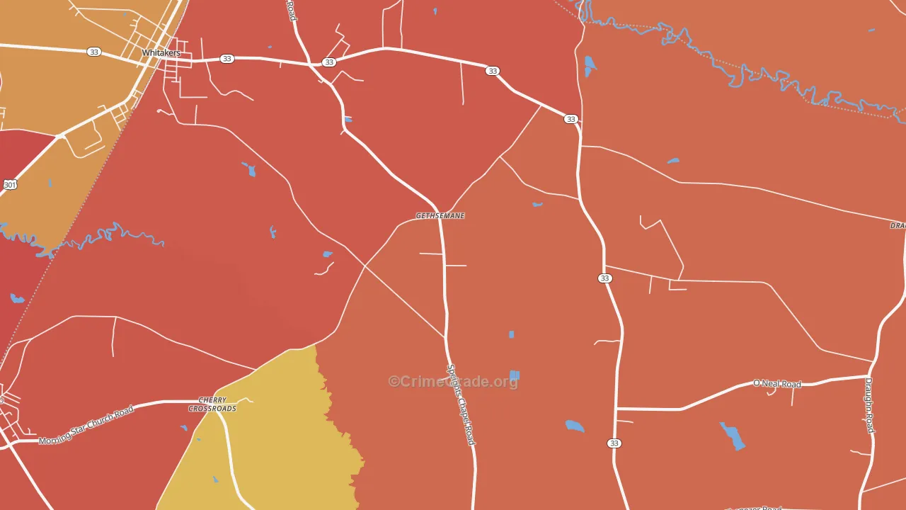 Gethsemane, NC Map of Robbery Rates