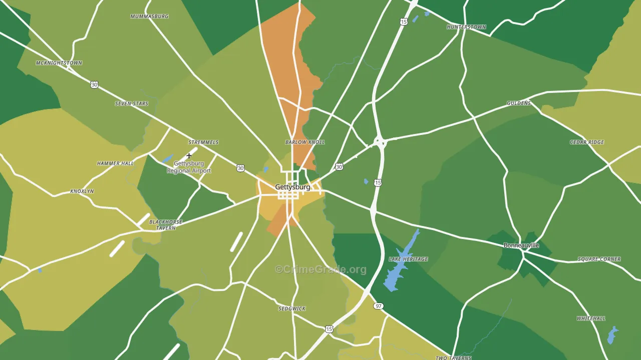 Gettysburg, PA Map of Robbery Rates