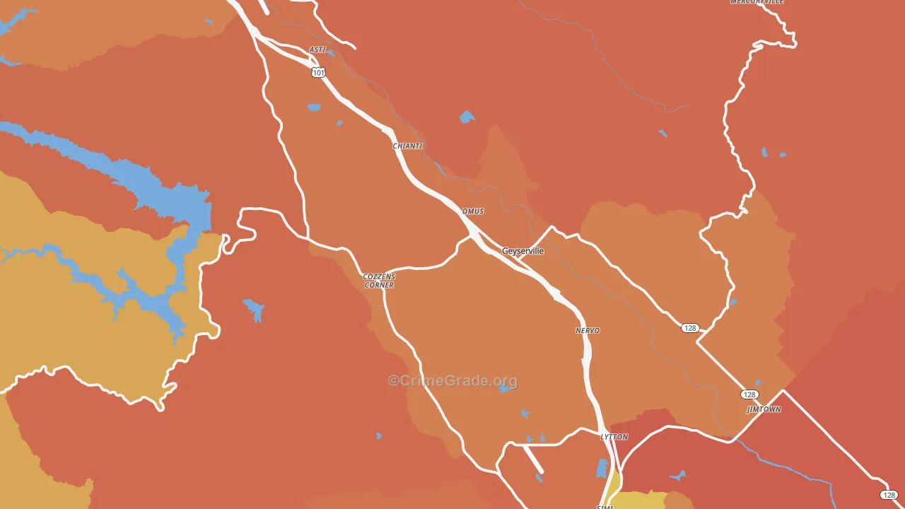 Geyserville, CA Map of Robbery Rates
