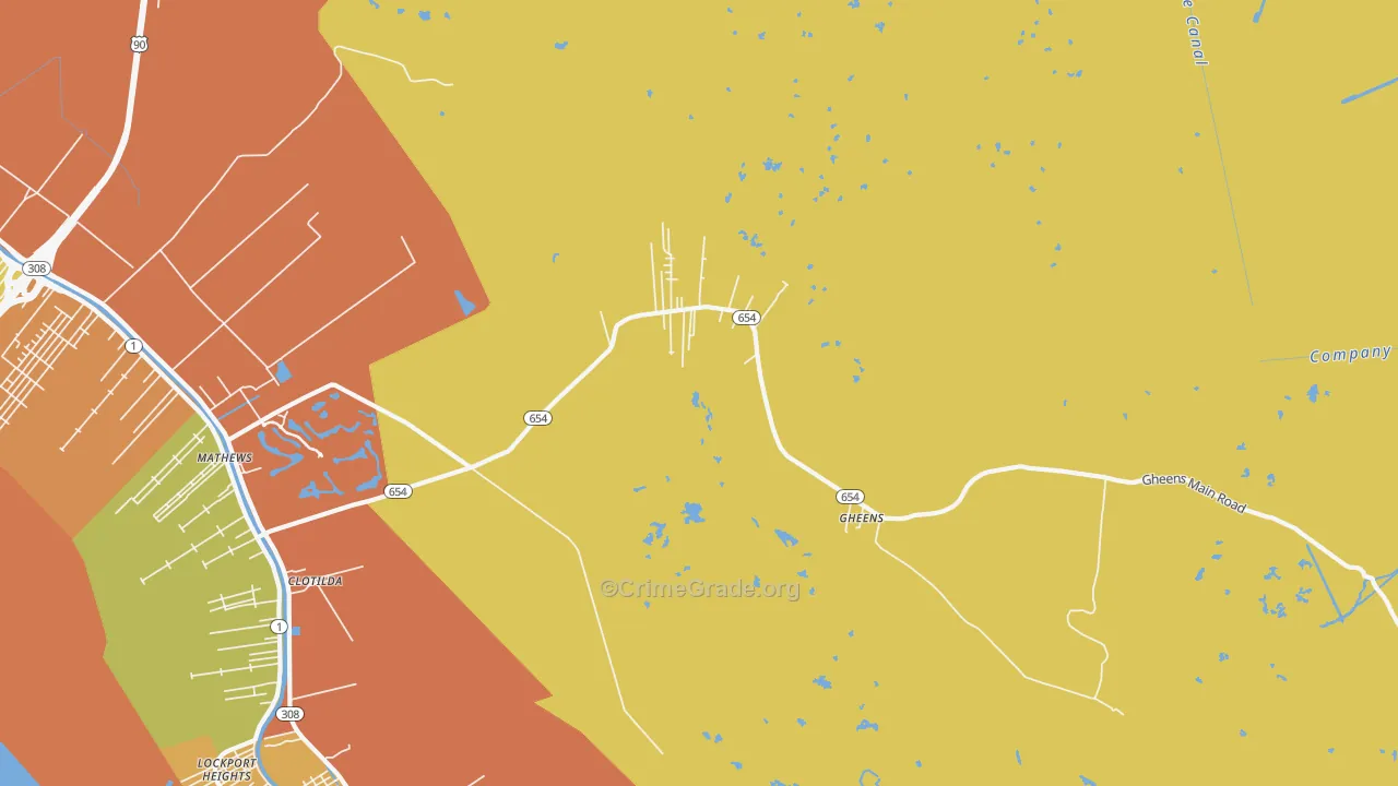 Gheens, LA Map of Robbery Rates