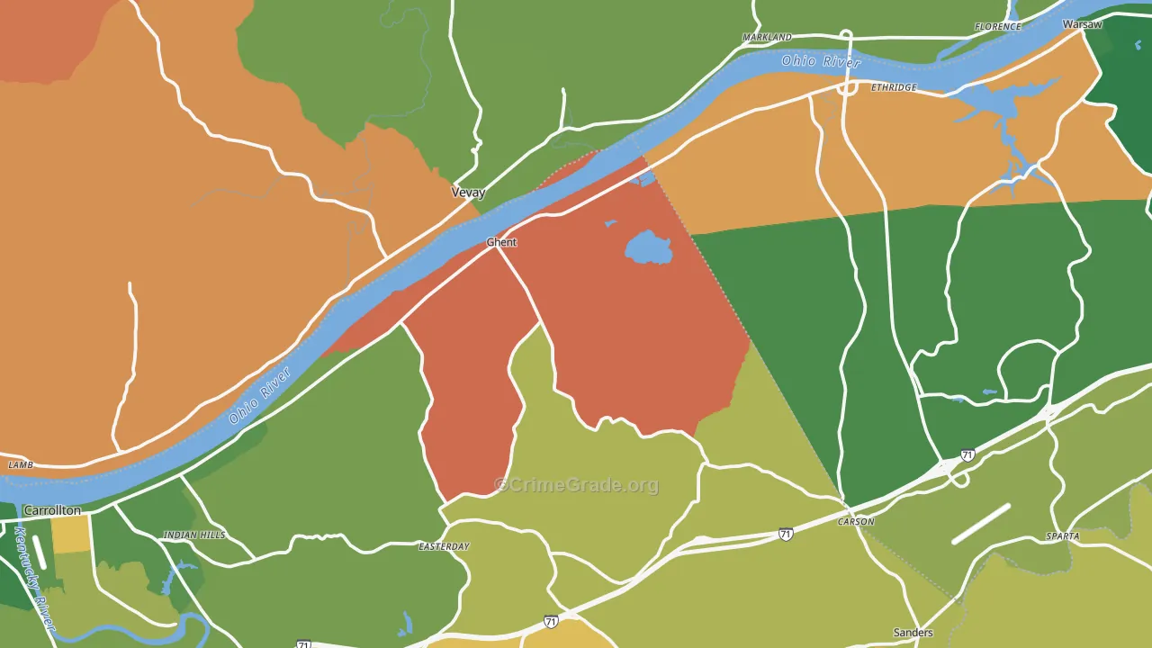 Ghent, KY Map of Robbery Rates