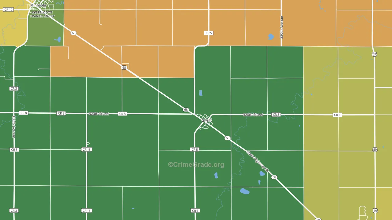 Ghent, MN Map of Robbery Rates