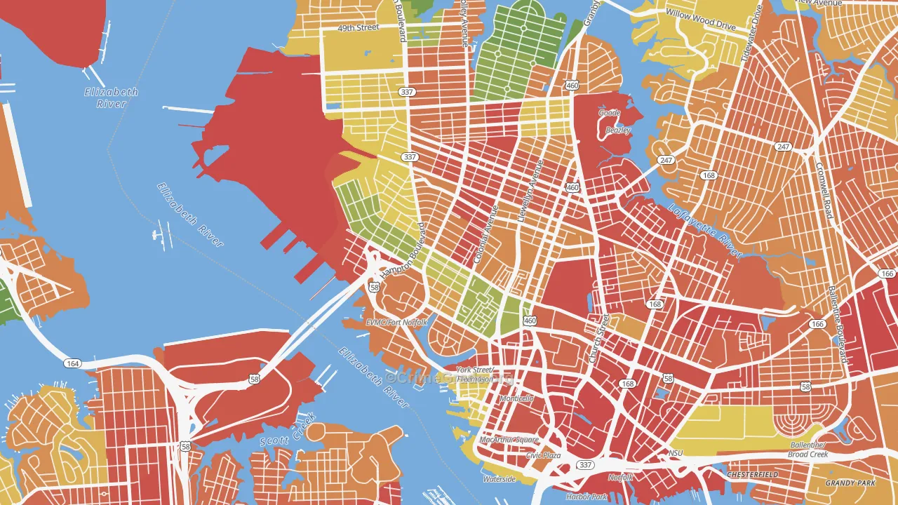Ghent, Norfolk, VA Map of Robbery Rates