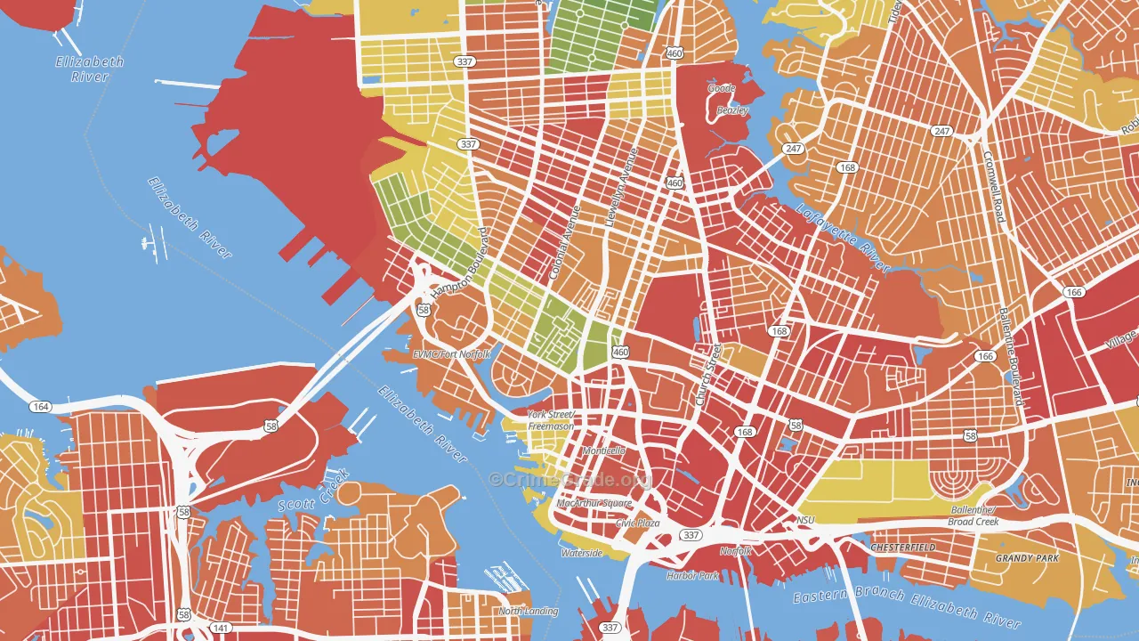 Ghent Square, Norfolk, VA Map of Robbery Rates