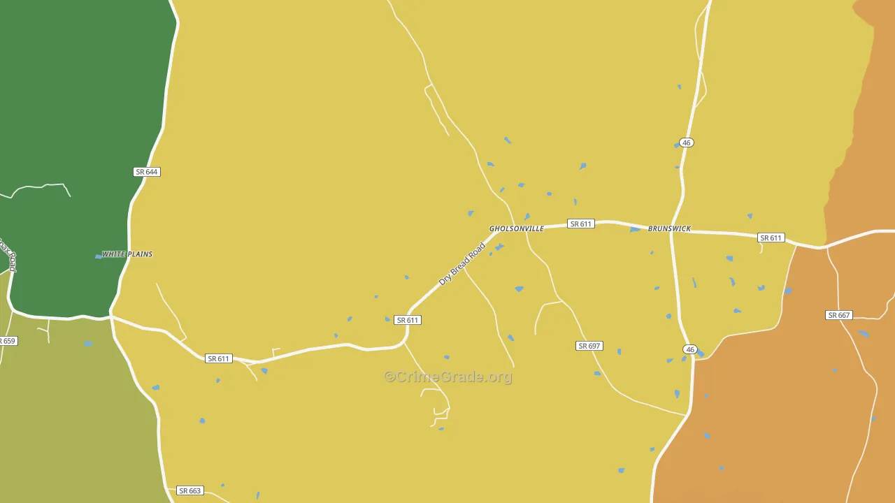 Gholsonville, VA Map of Robbery Rates