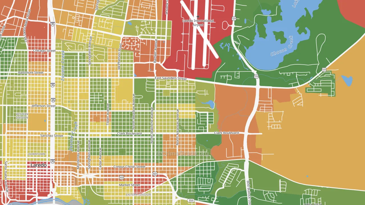 Ghost Town, Laredo, TX Map of Robbery Rates