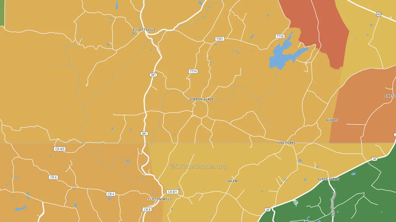 Gibbon Glade, PA Map of Robbery Rates
