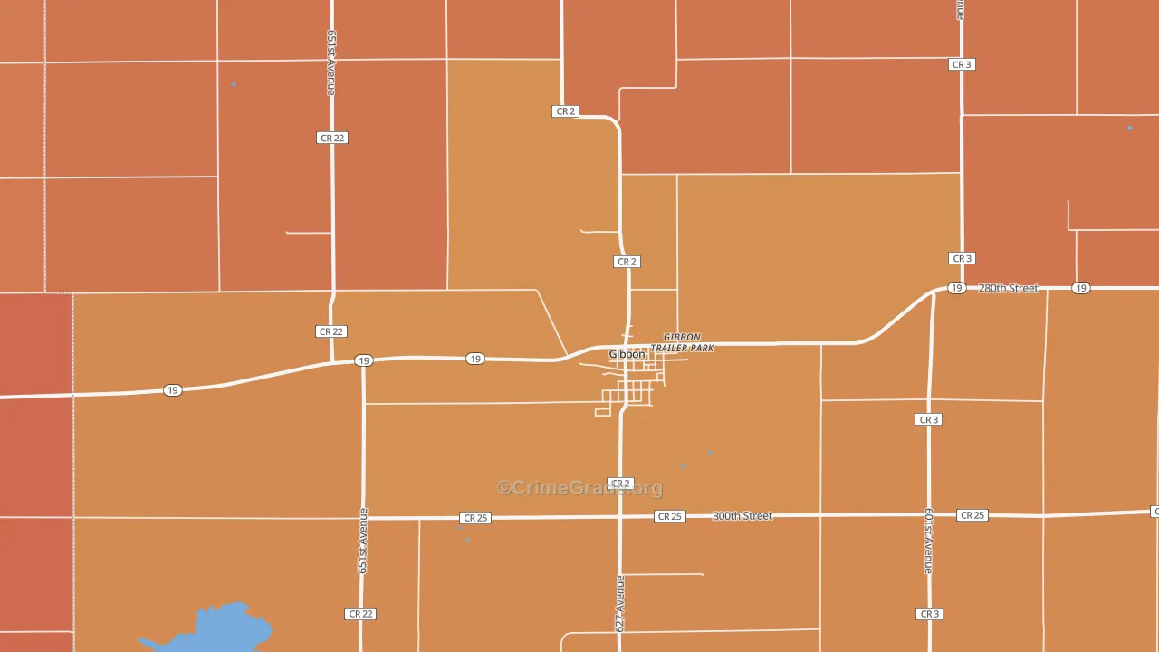 Gibbon, MN Map of Robbery Rates
