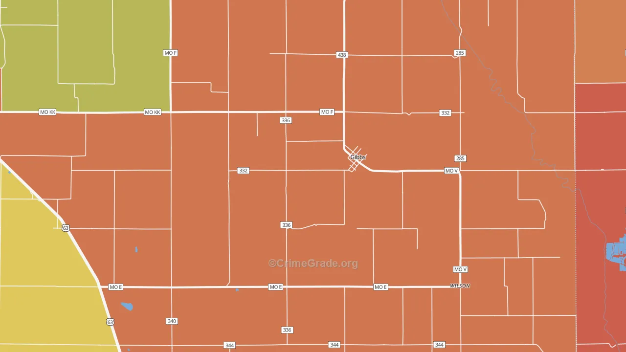 Gibbs, MO Map of Robbery Rates
