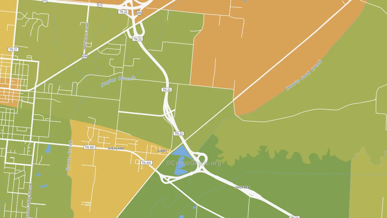 Gibbs, TN Map of Robbery Rates