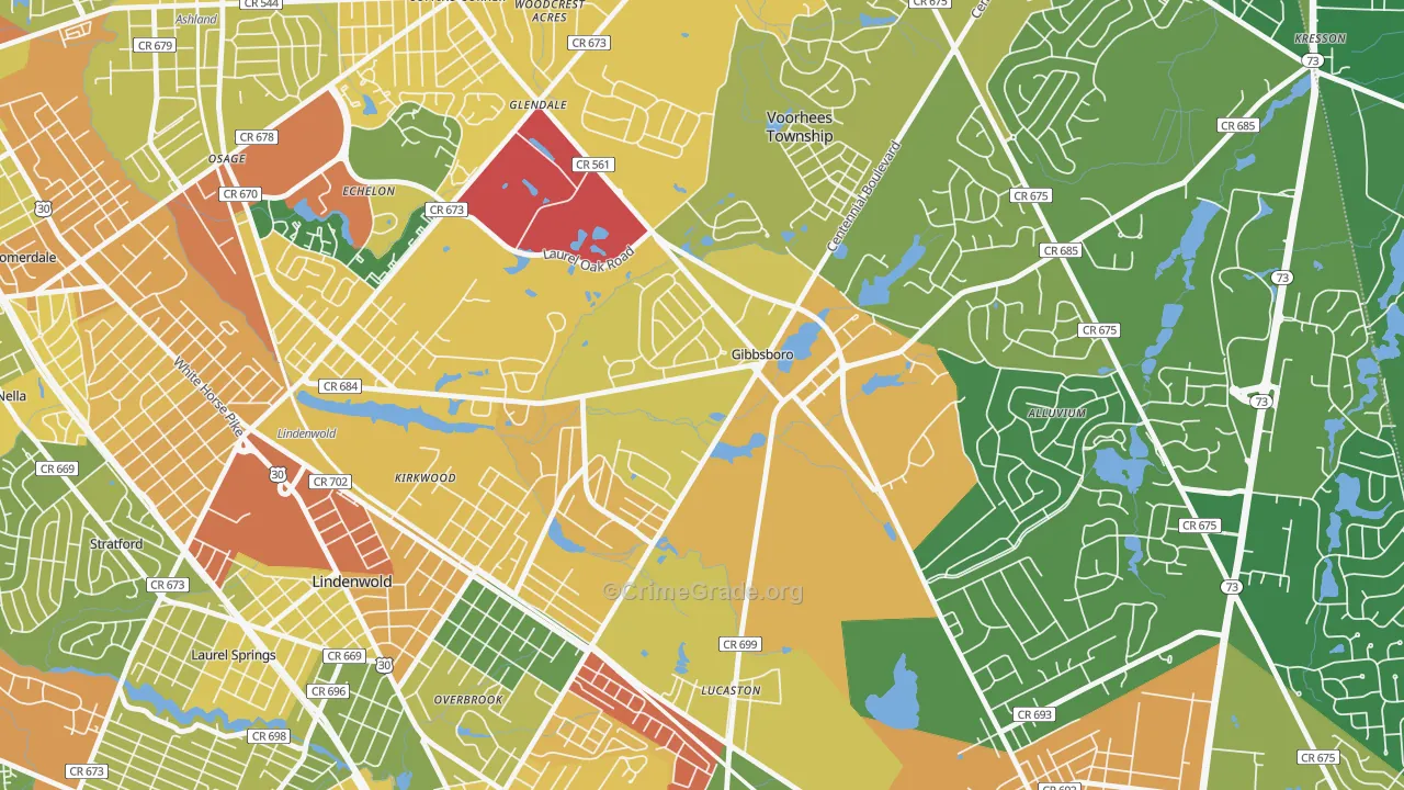 Gibbsboro, NJ Map of Robbery Rates