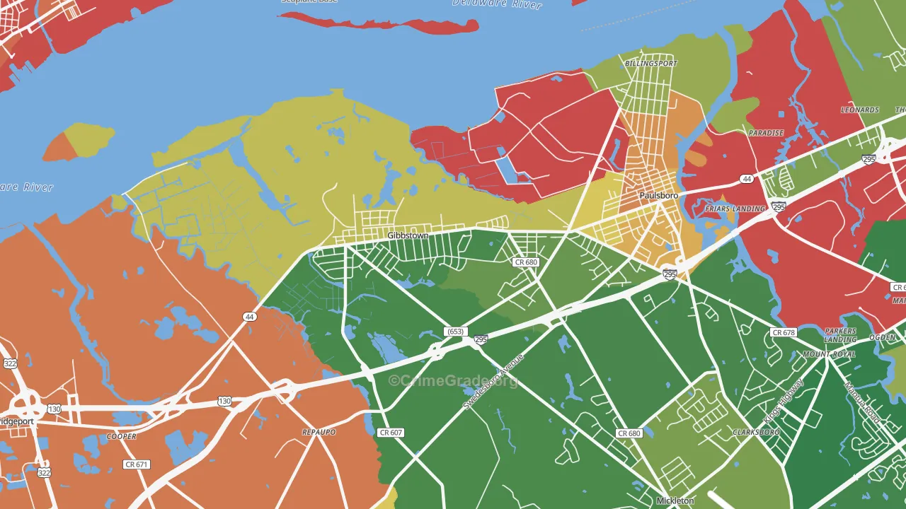Gibbstown, NJ Map of Robbery Rates