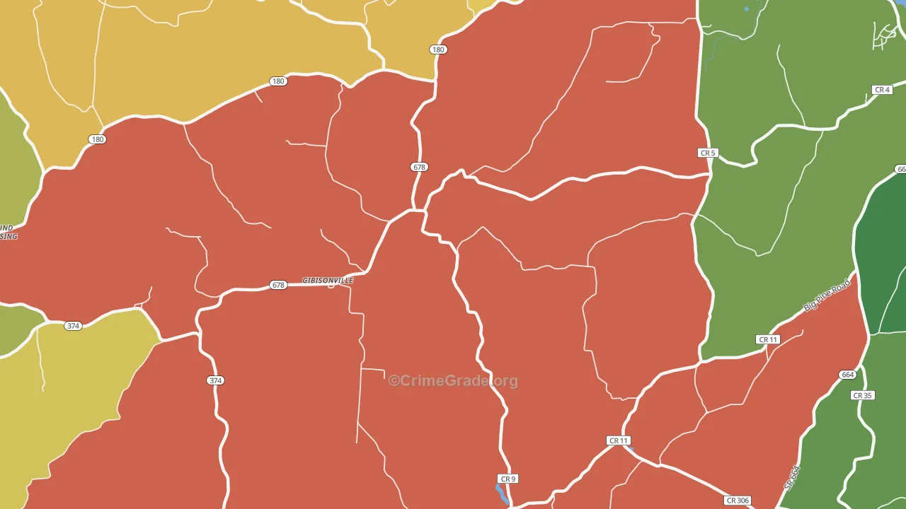 Gibisonville, OH Map of Robbery Rates