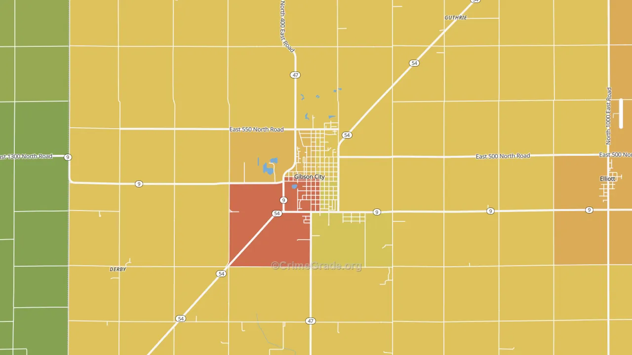 Gibson City, IL Map of Robbery Rates