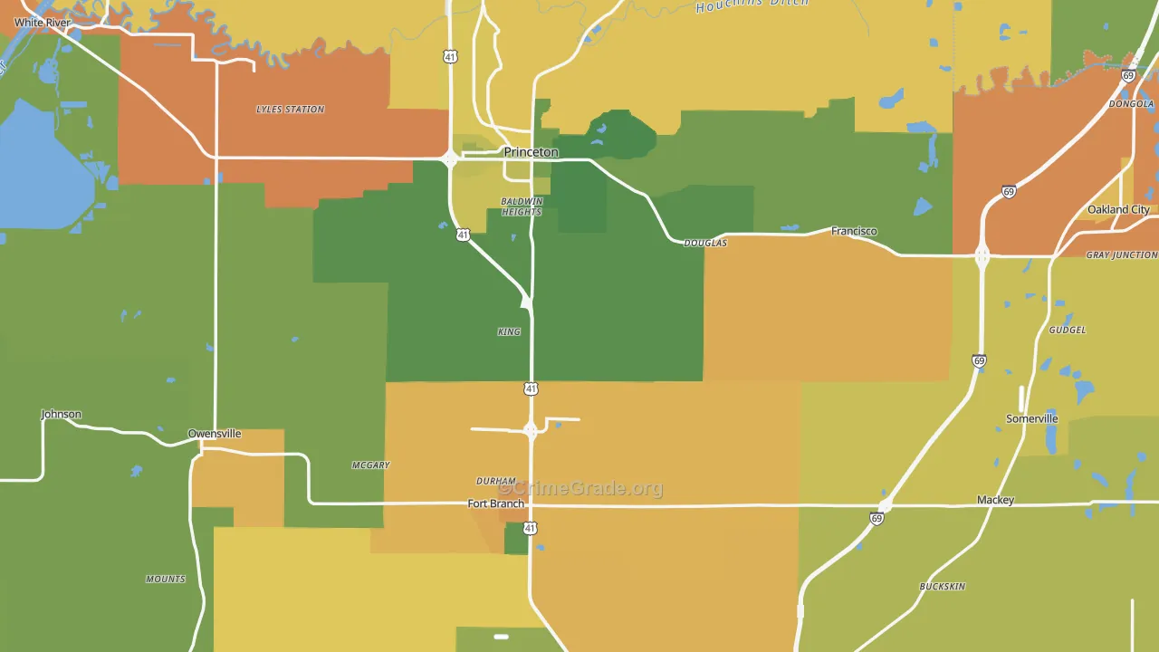 Gibson County, IN Map of Robbery Rates