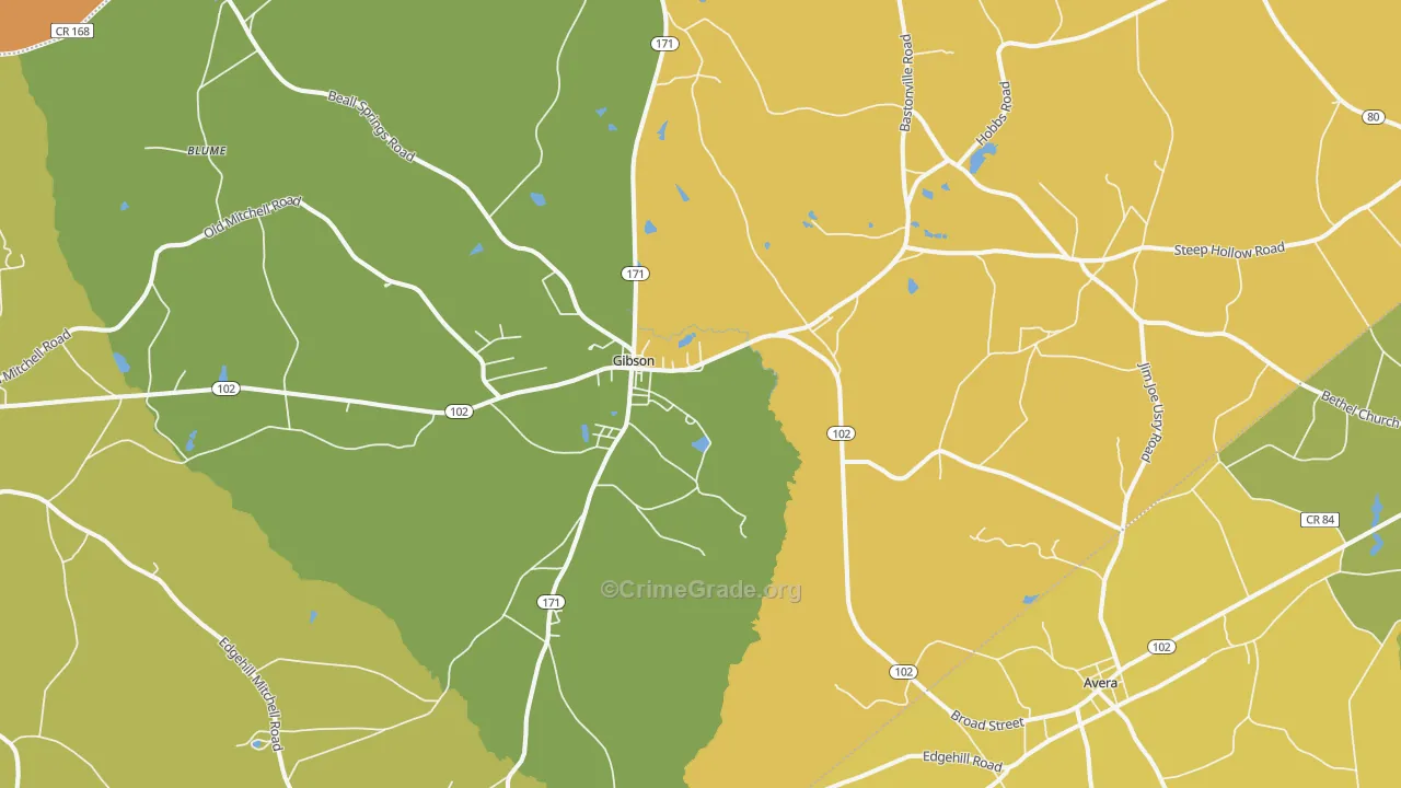 Gibson, GA Map of Robbery Rates