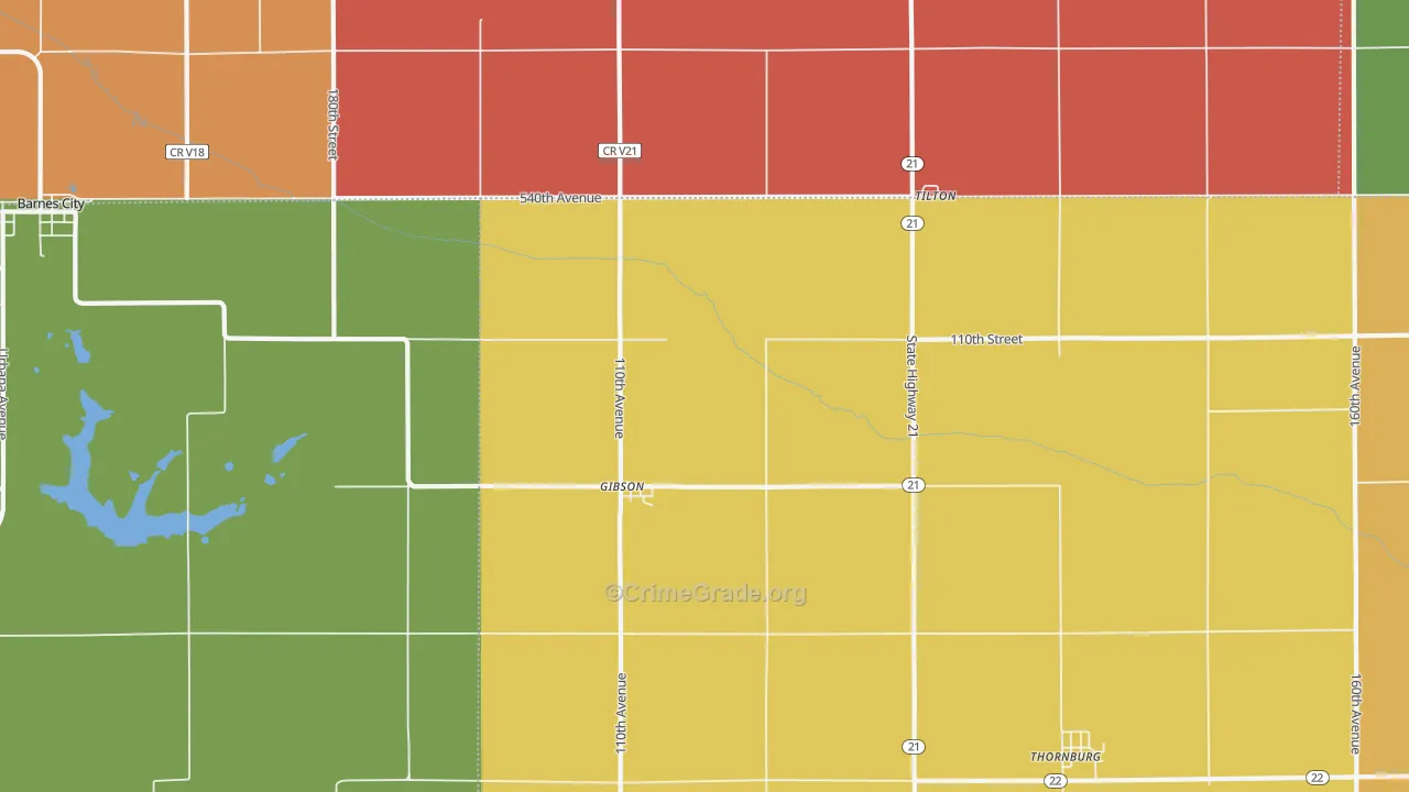 Gibson, IA Map of Robbery Rates