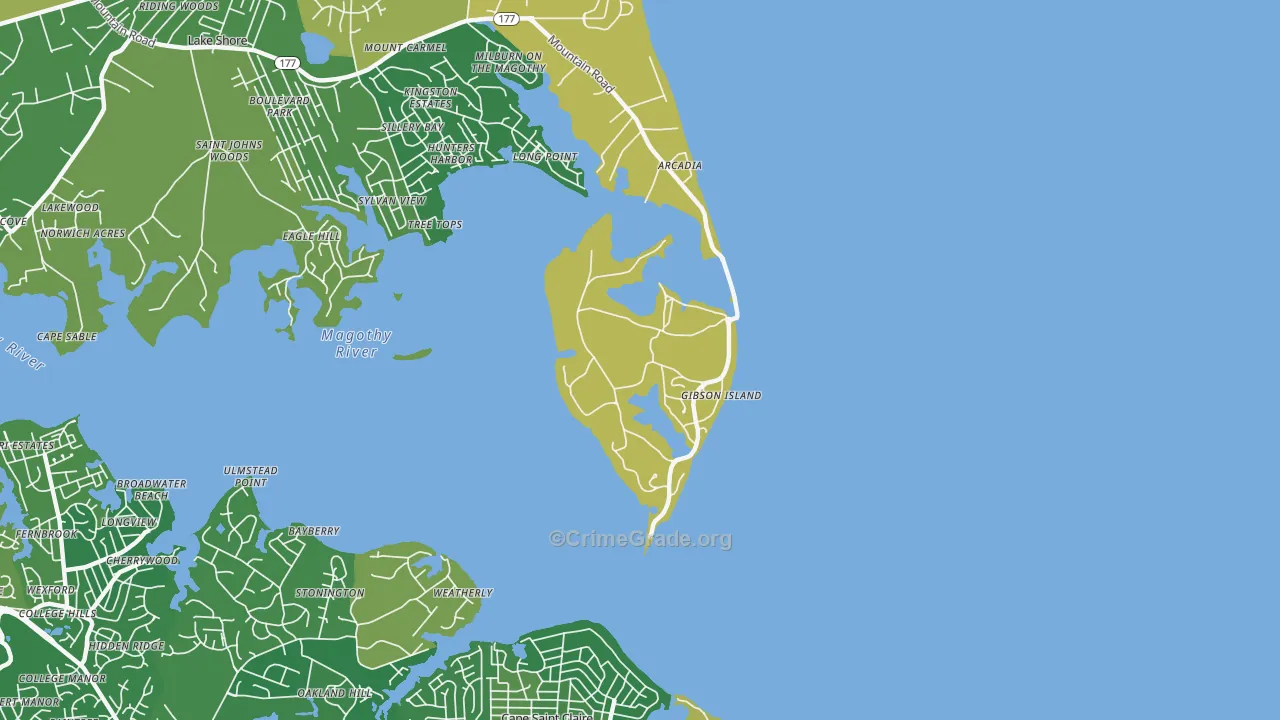 Gibson Island, MD Map of Robbery Rates
