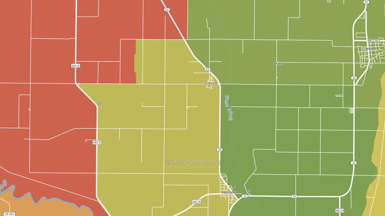 Gibson, MO Map of Robbery Rates