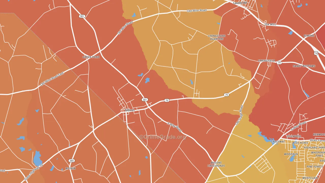 Gibson, NC Map of Robbery Rates