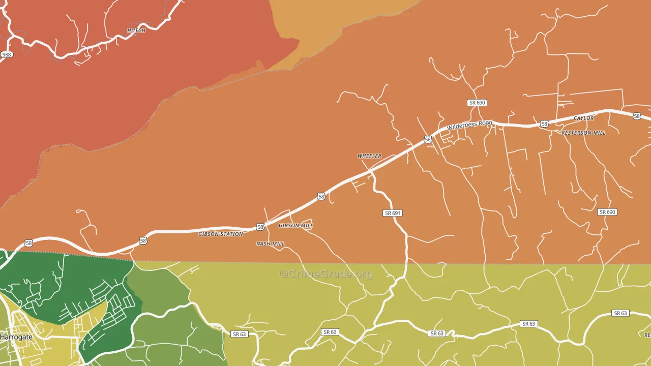 Gibson Station, VA Map of Robbery Rates