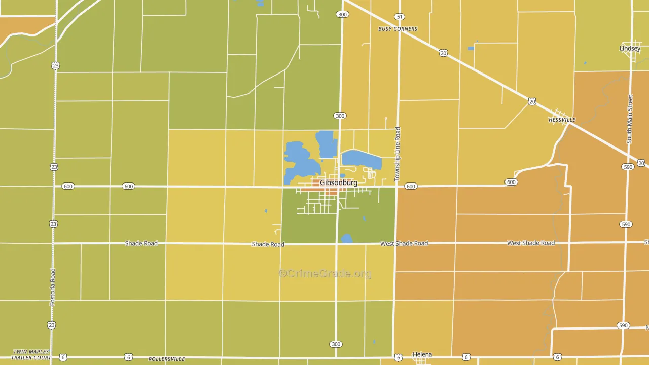 Gibsonburg, OH Map of Robbery Rates
