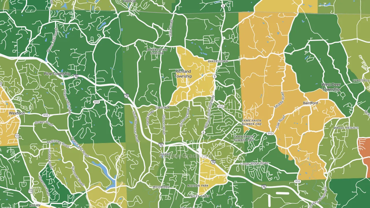 Gibsonia, PA Map of Robbery Rates