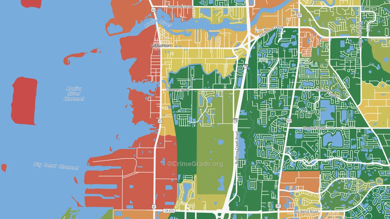Gibsonton, FL Map of Robbery Rates