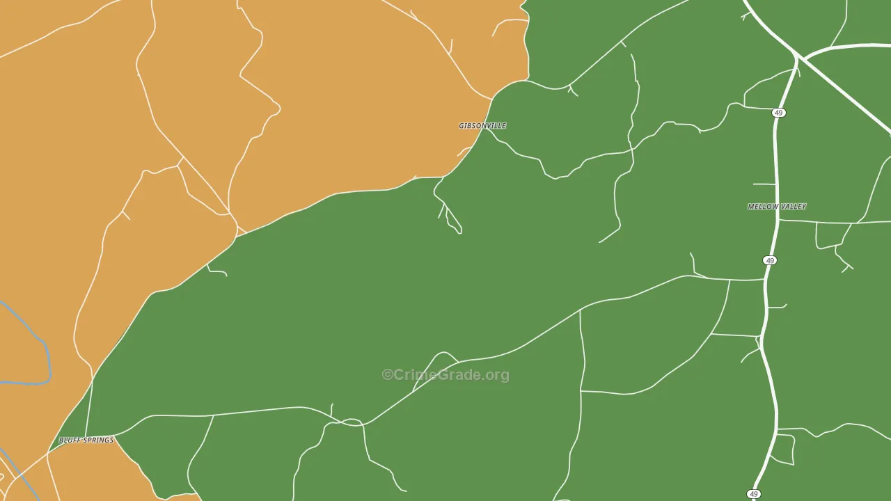Gibsonville, AL Map of Robbery Rates