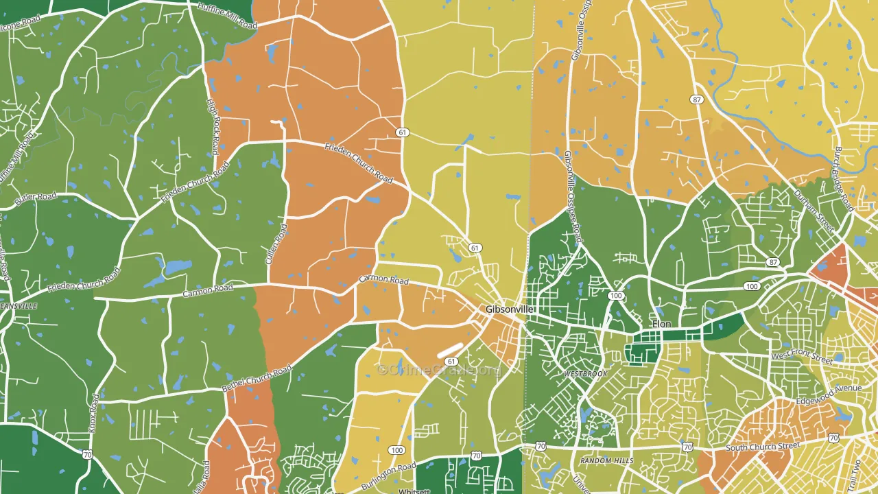Gibsonville, NC Map of Robbery Rates