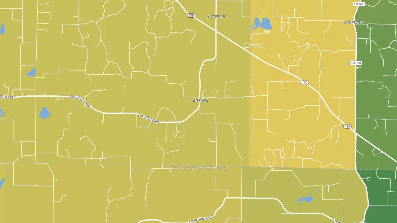 Gibtown, TX Map of Robbery Rates