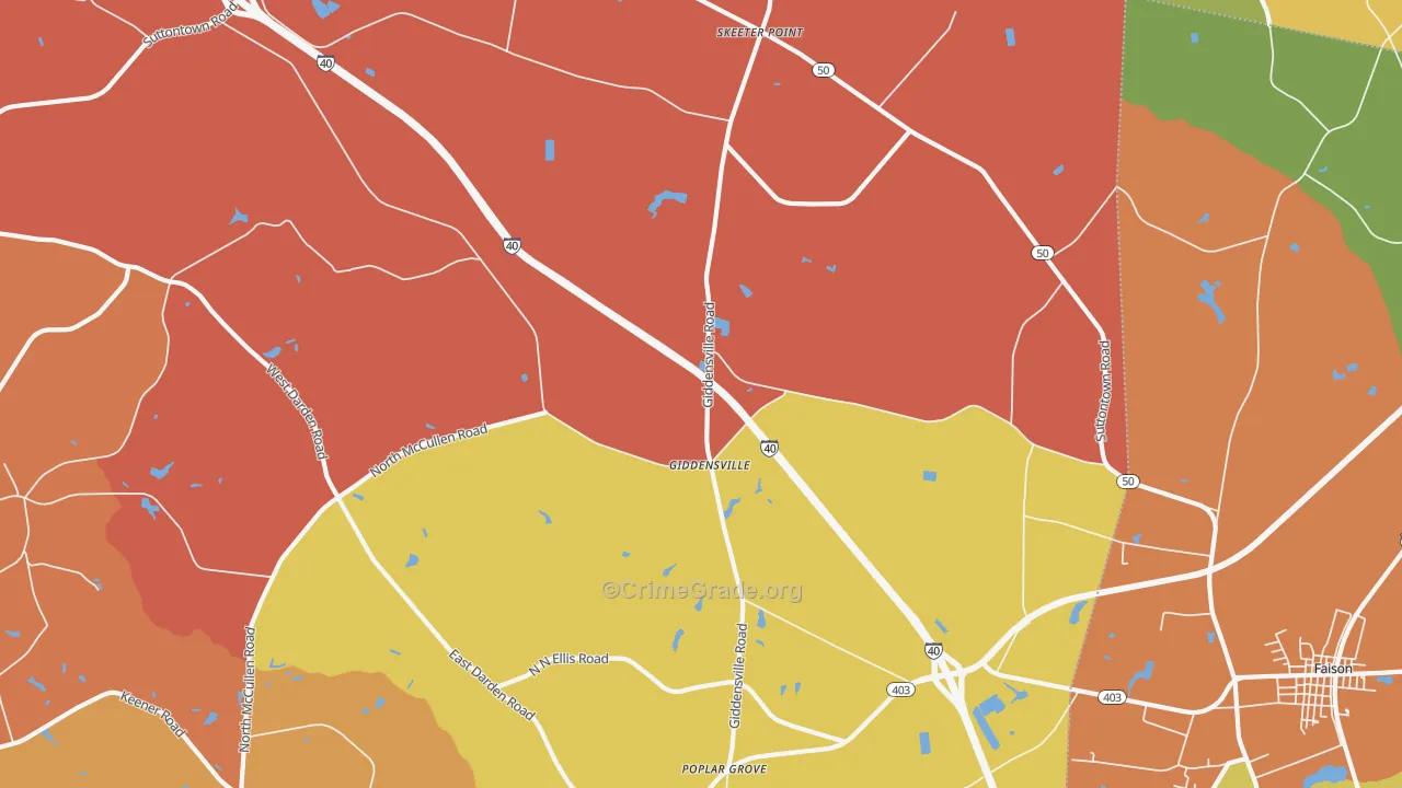 Giddensville, NC Map of Robbery Rates
