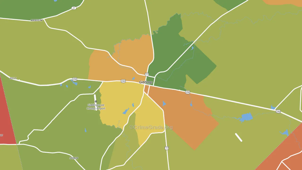 Giddings, TX Map of Robbery Rates