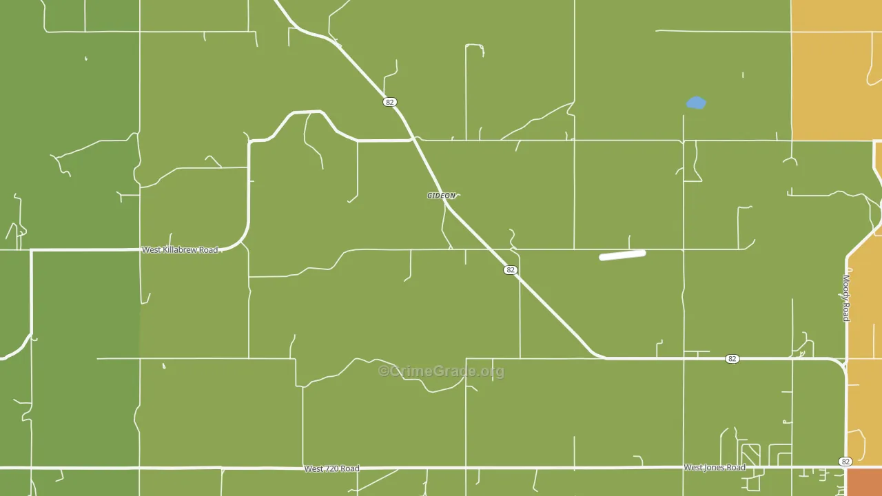 Gideon, OK Map of Robbery Rates