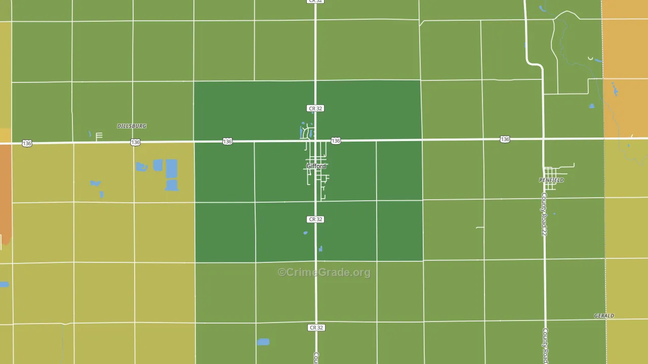 Gifford, IL Map of Robbery Rates