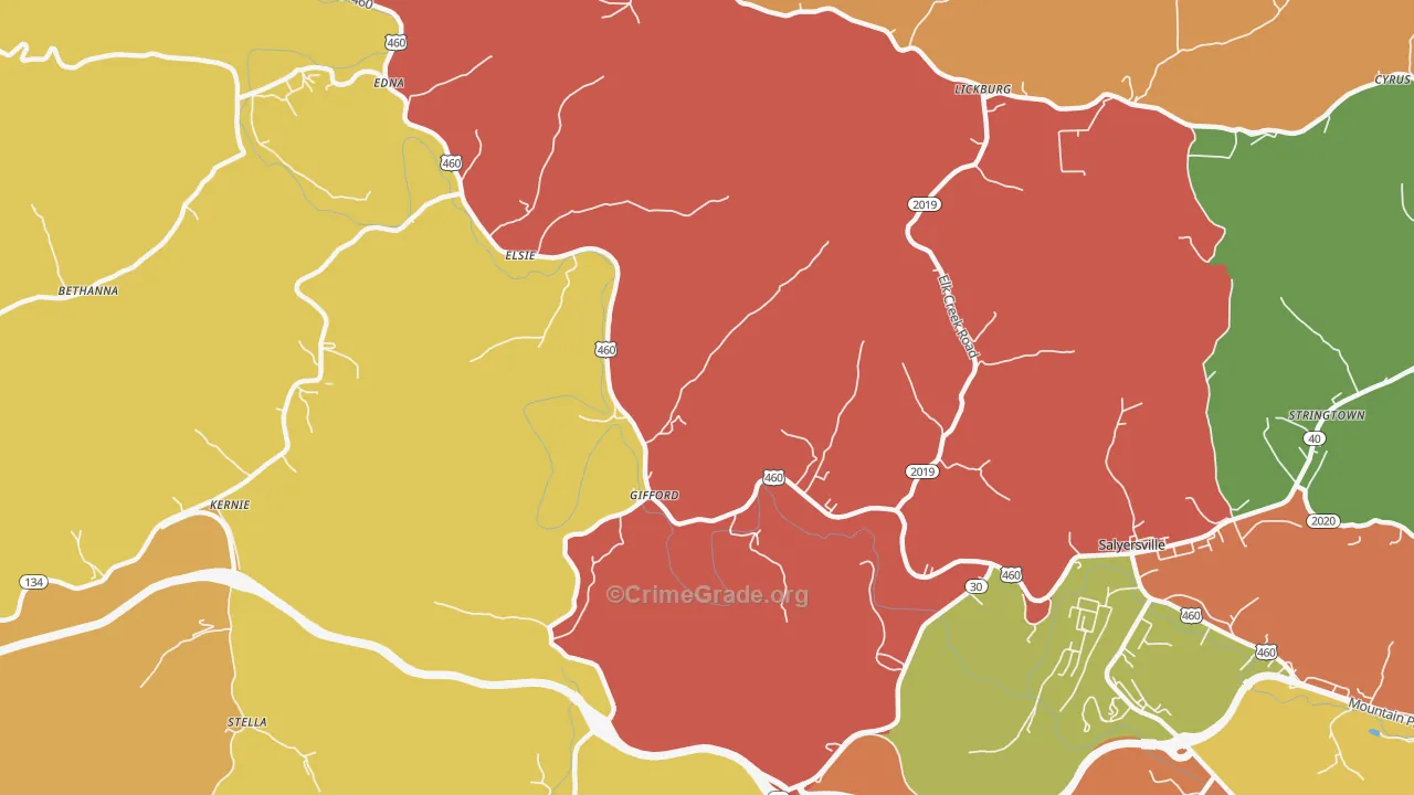 Gifford, KY Map of Robbery Rates
