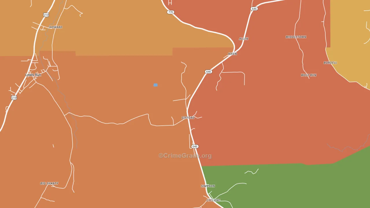Gifford, PA Map of Robbery Rates
