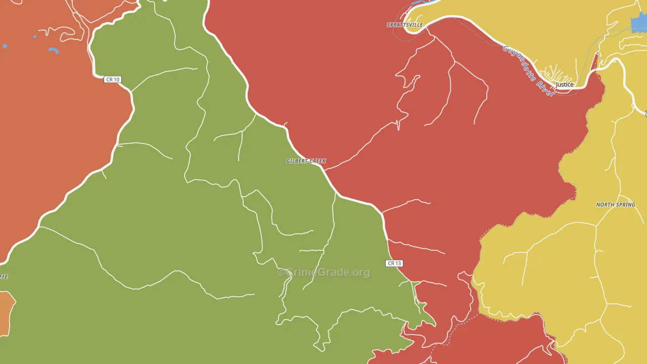 Gilbert Creek, WV Map of Robbery Rates