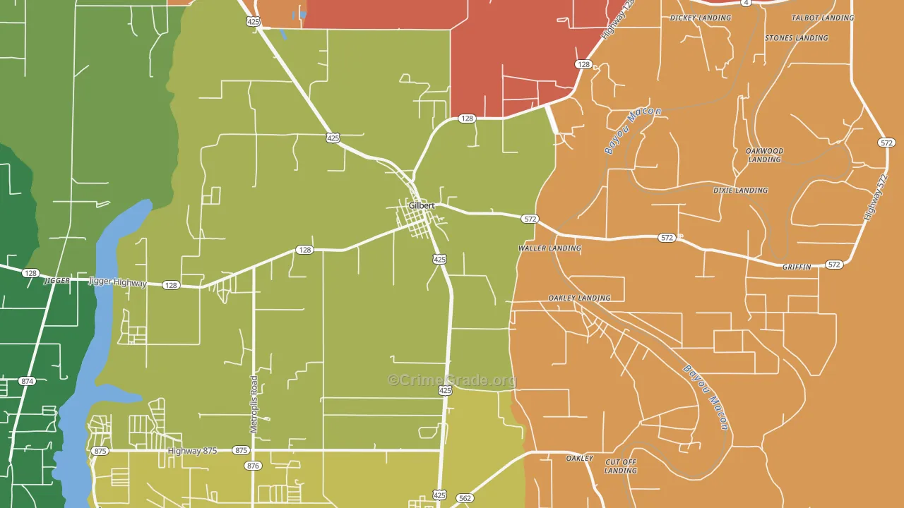 Gilbert, LA Map of Robbery Rates