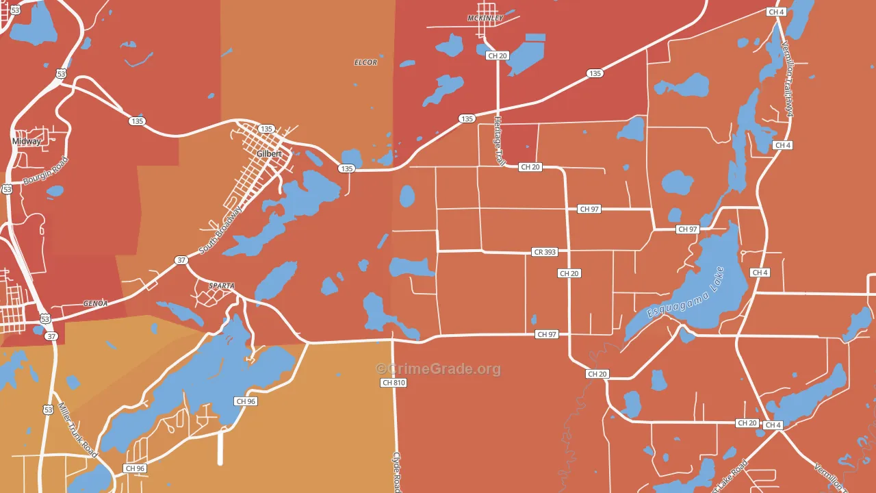 Gilbert, MN Map of Robbery Rates