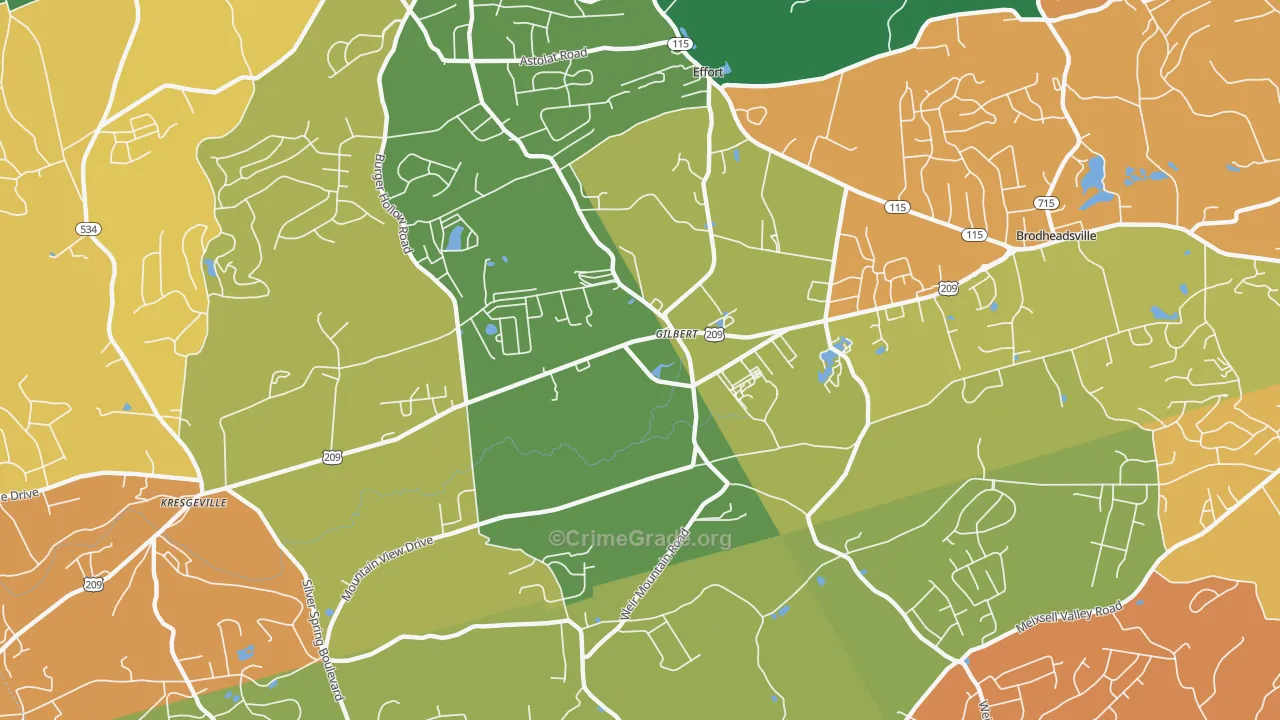 Gilbert, PA Map of Robbery Rates